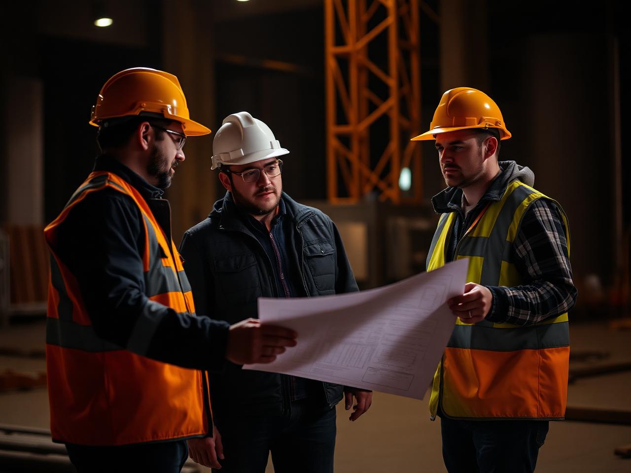 Apex Structures team reviewing blueprints on site